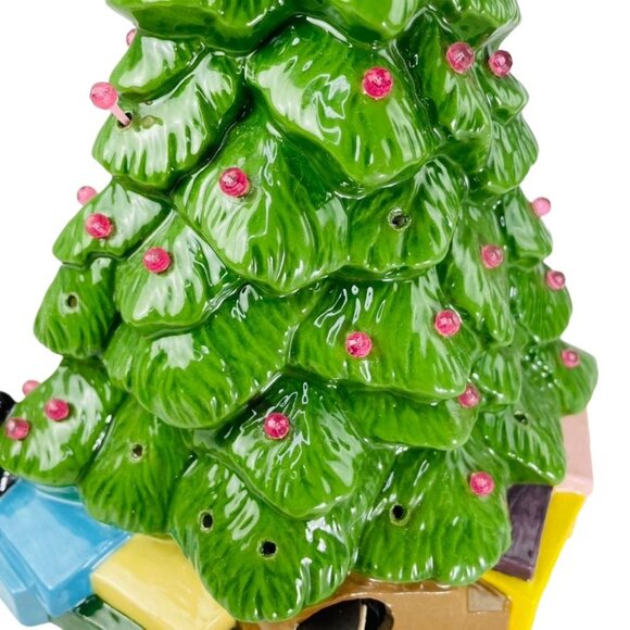 Unique Vintage Handmade Ceramic Green u Christmas Tree Little Girl Presents Tedd - Picture 14 of 16